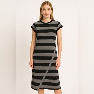 Vintage Scapa Designer Black White Knit Sheath midi dress size medium​​​…​​